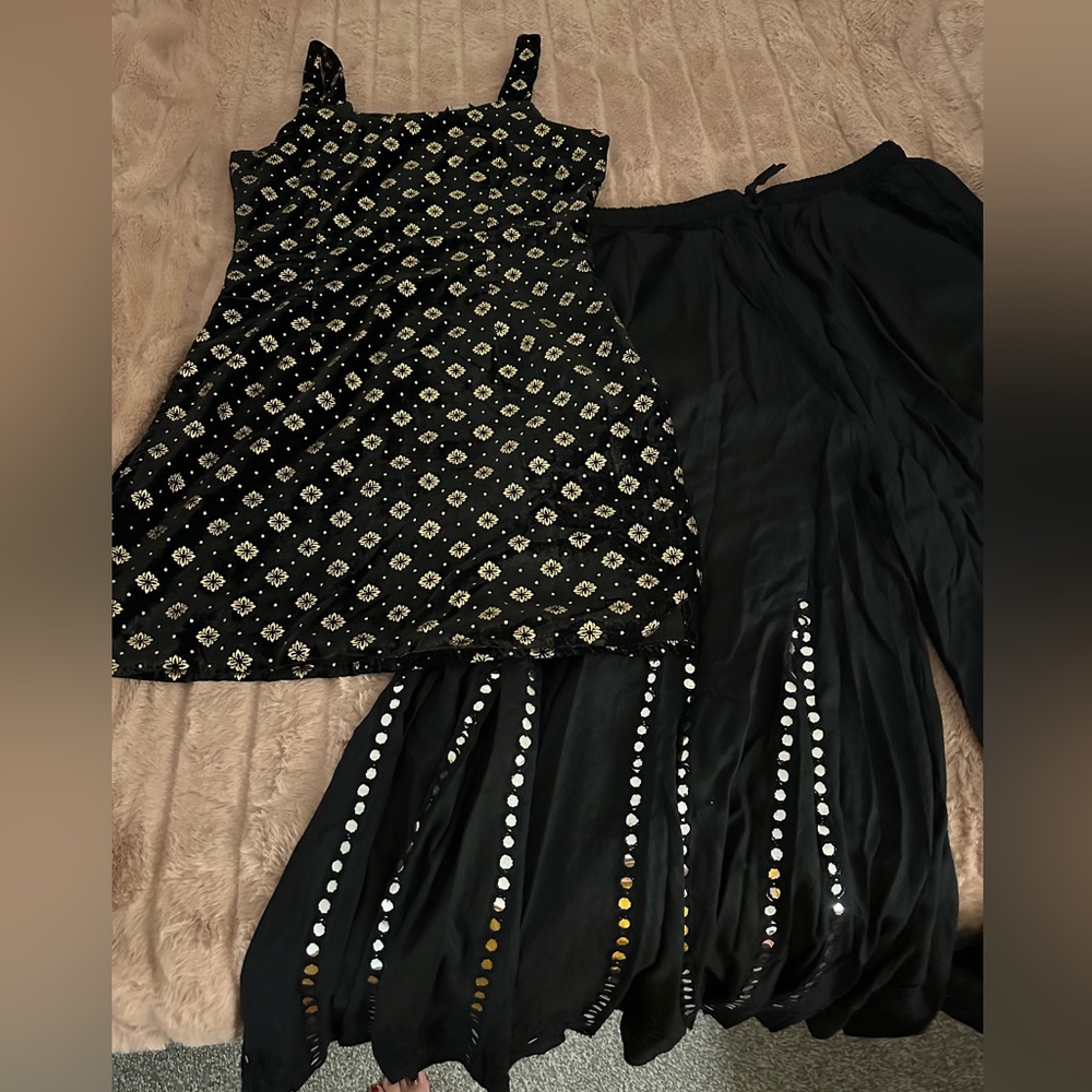 Women's Black Embellished Sharara Set